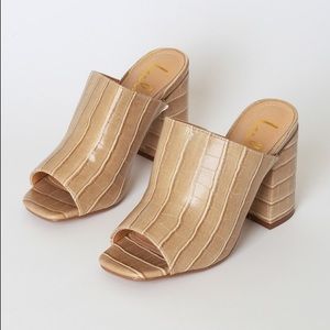 Lulus nude croc block heel square toe mules
